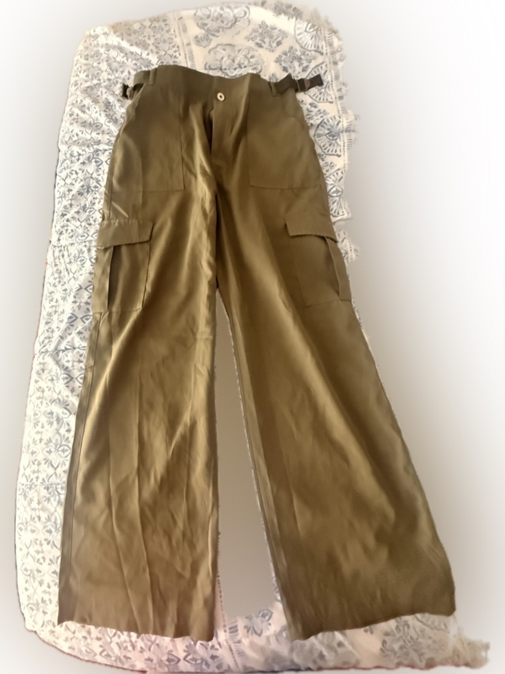 Beige/Tan  and green Pants - Polyester Cotton Blend